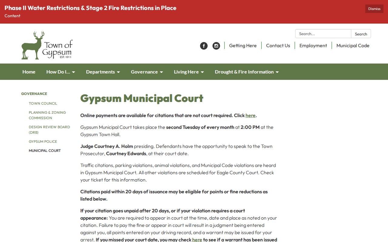 Official Gypsum Municipal Court information page