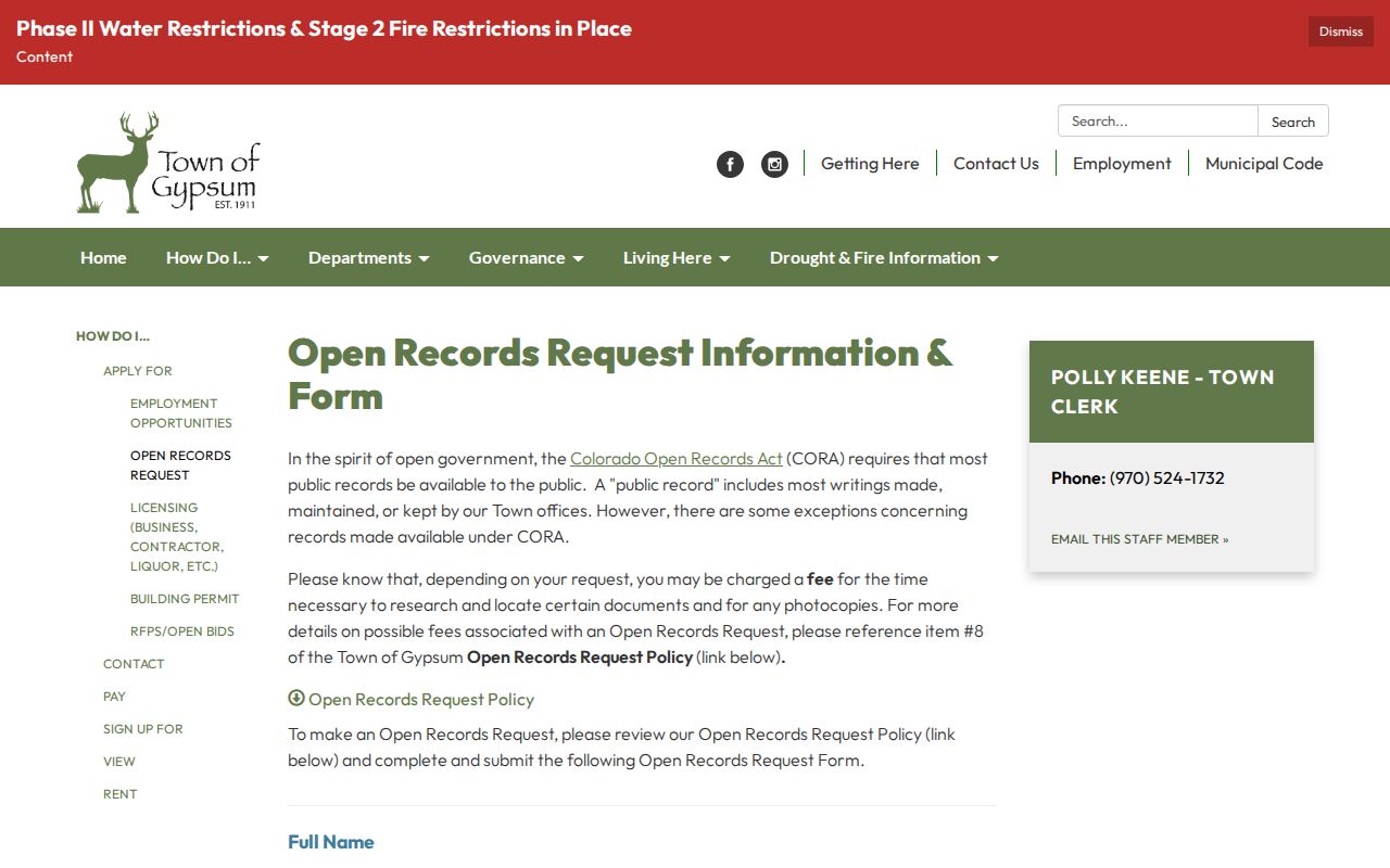 Gypsum official open records request information form