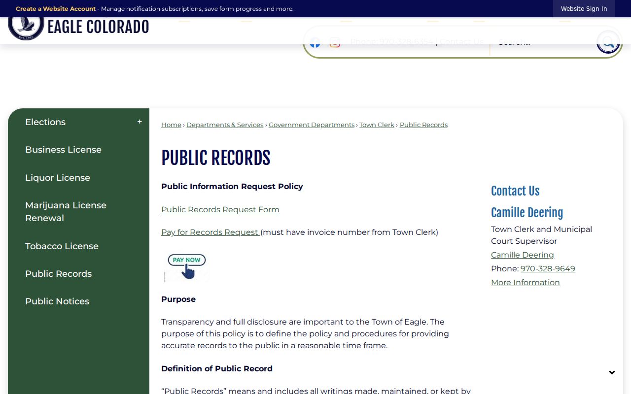 Town of Eagle official public records request page